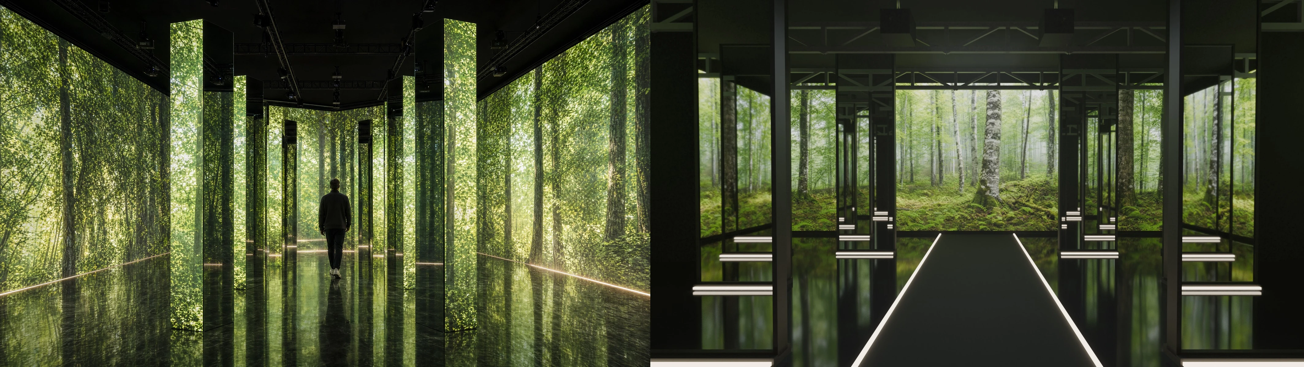 Immersive environment concept render and 3D model comparison